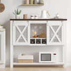 Garvee Wine Bar Cabinet with Storage - Sliding Barn Door Kitchen Buffet, Wood Sideboard Console with Wine Rack & Glass Holder for Living & Dining Room as a Coffee Bar, White