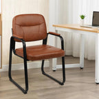 CLATINA Reception Chair Set of 4, Leather Guest Chair with Padded Arms and Sled Base, Waiting Room Chair No Wheels, Computer Desk Chair for Office, Home, Break Conference Meeting Room, School, Brown