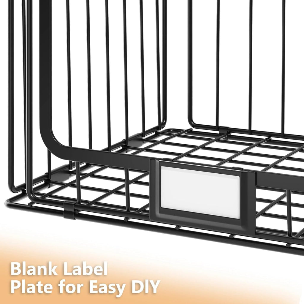 3-Pack Hanging Laundry Organizer, Stackable Wire Shelf Storage with Label Cards, Foldable Metal Baskets with 360 Rotating Hooks, Space-Saving for Laundry Room, Closet & Pantry, 11"15" Large, Black