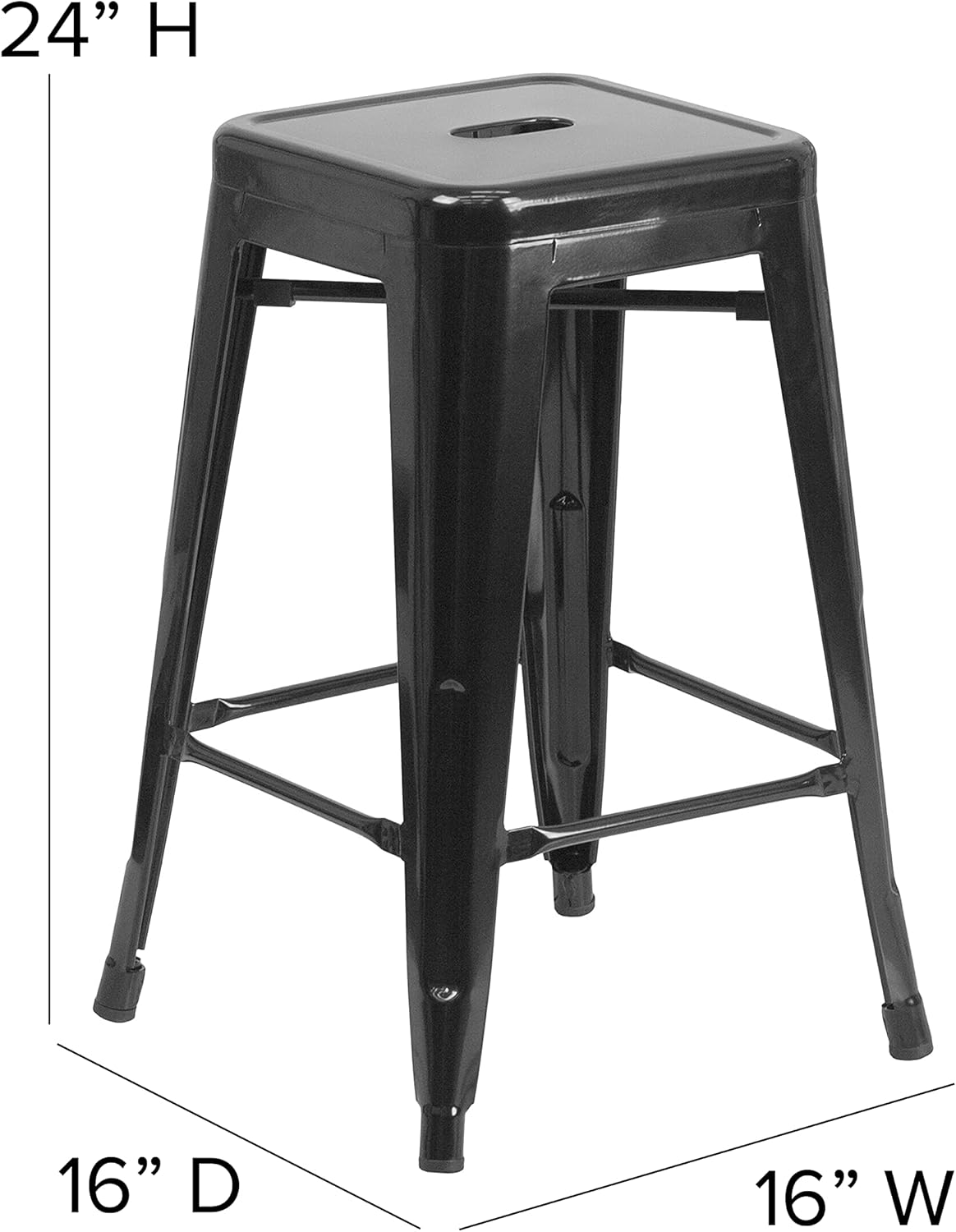 Flash Furniture Kai Commercial Grade 24" High Backless Black Metal Indoor-Outdoor Counter Height Stool with Square Seat