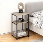 Garvee 3 Tier End Table, Tall Side Table with Storage, Telephone Tables with Metal Frame Small Nightstand for Small Spaces for Living Room Bedroom Sofa Couch Hall Easy Assembly Gray