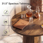 LITTLE TREE 31.5'' Round Bar Table, 37.4" H Wood Pub Table with Metal Ring Footrest, Industrial Farmhouse Bar Table for Kitchen, Dining Room, Pub, Rustic Brown(Only Table)
