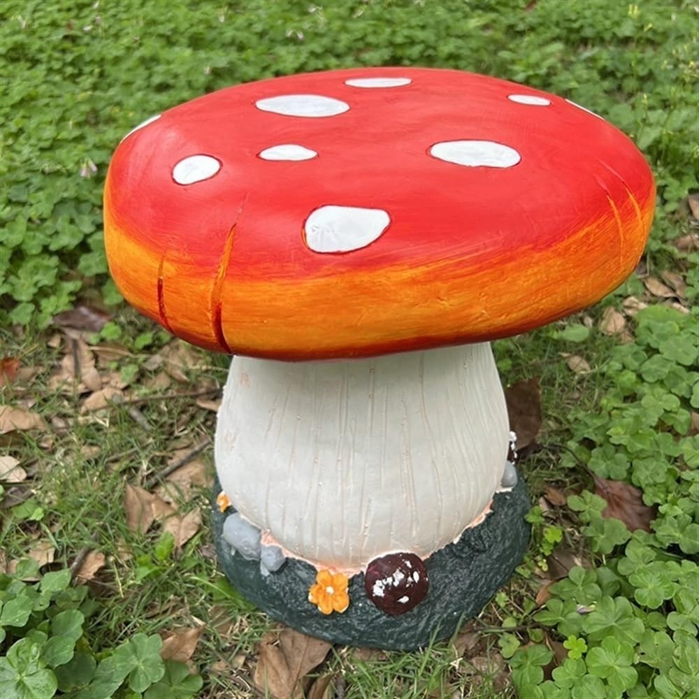 Small Mushroom Shape Ottoman, Outdoor Garden Resin Decorative Mushroom Stool, Resin Creative Sculpture Decoration, Patio Decor(Orange)