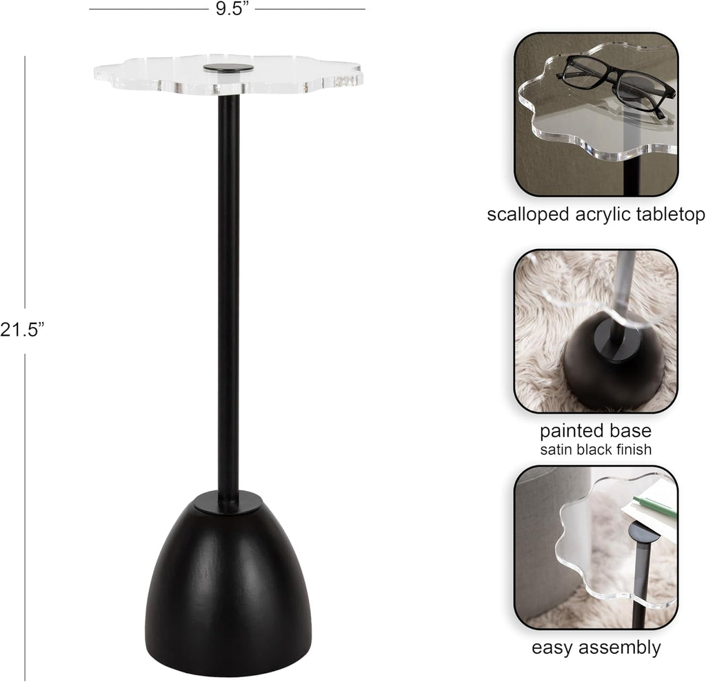 Kate and Laurel Acari Modern Pedestal Drink Table, 10 x 10 x 22, Clear Acrylic and Black, Decorative End Table with Scalloped Acrylic Tabletop for Use as Small Plant Stand or Cute Living Room Accent