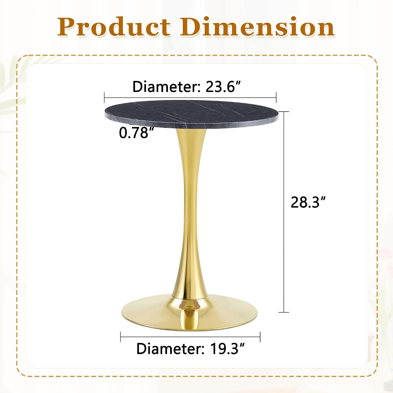 Round Dining Table, 23.6" Circle Tulip Table with Thickened Tabletop & Metal Pedestal, Mid Century Modern Bistro Table for Kitchen, Small Places, Living Room