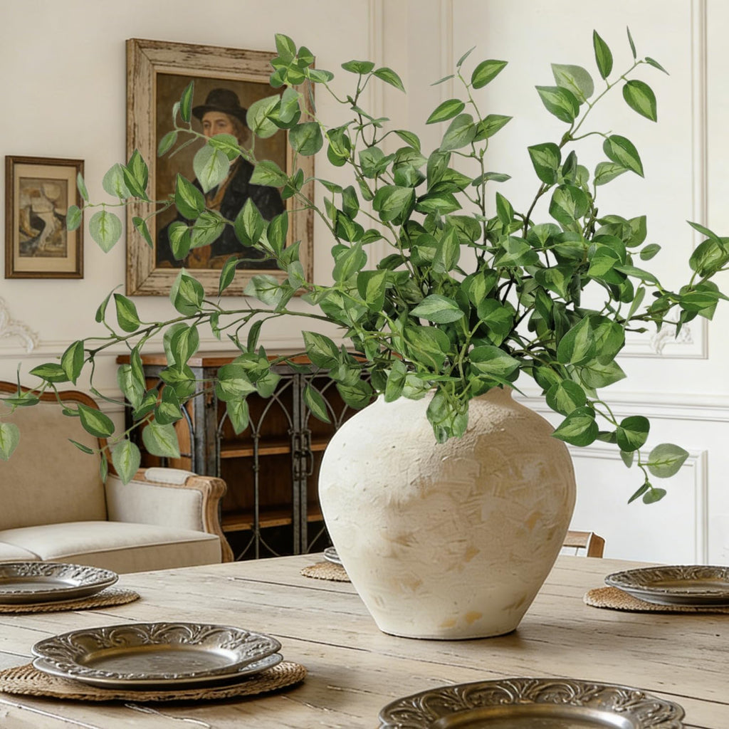 6PCS 32.7inch Long Artificial Stems Faux Greenery Stems for vase Faux Green Leaves Fake Plants branches Eucalyptus Leaves Faux Pothos Stems Artificial English Ivy for Home Decor Farmhouse Aesthetic