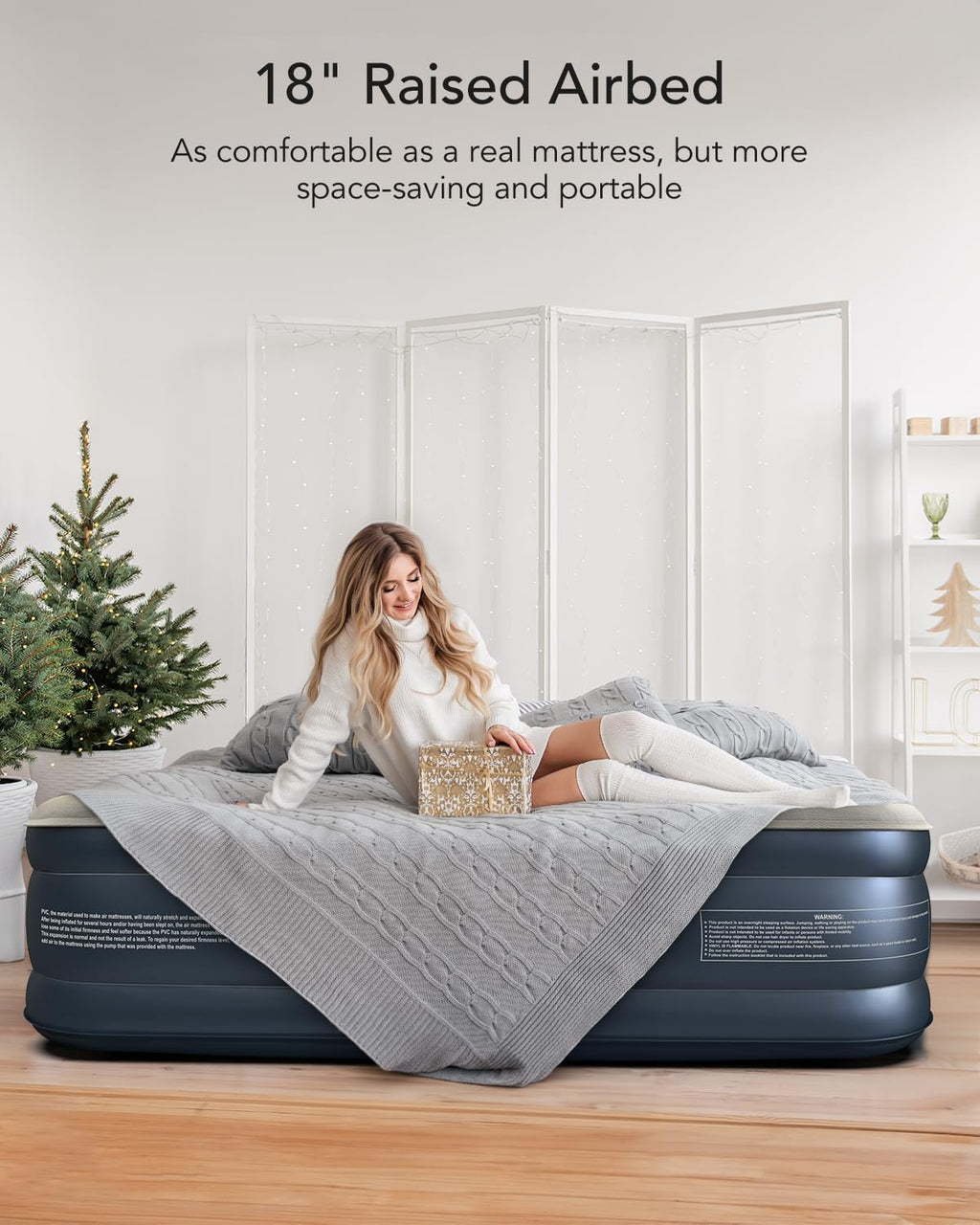 iDOO Queen Air Mattress with Built in Pump, 18 Raised Comfort Inflatable Blow up Mattress, Upgraded Support Structure Portable Air Bed for Camping, Guests and Home, Colchon Inflable, 650lbs Max