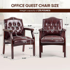 Leather Office Guest Chairs Set of 2, Ergonomic Waiting Room Chair with Arms Reception Chairs No Wheels Conference & Meeting Side Chairs Executive Furniture (Burgundy)