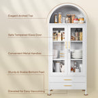 Holiwei Metal Storage Cabinet, 73" Arched Kitchen Pantry Organizer with 2 Drawers & 2 Adjustable Shelves, Freestanding Display Cabinet for Living Room
