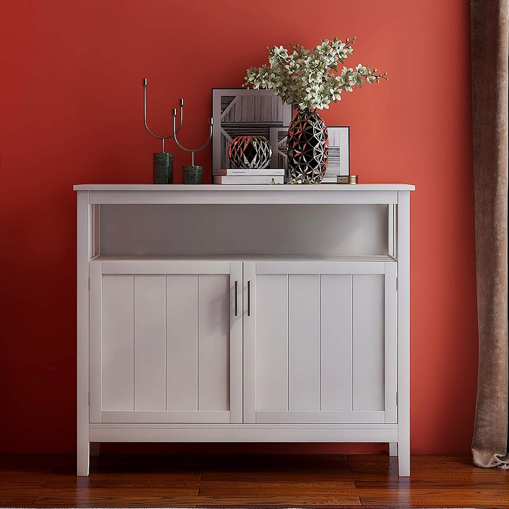 Modern Kitchen Pantry, Storage Sideboard Buffet Server Cabinet with 2 Doors, White, Easy to Maintain, for Dining Room