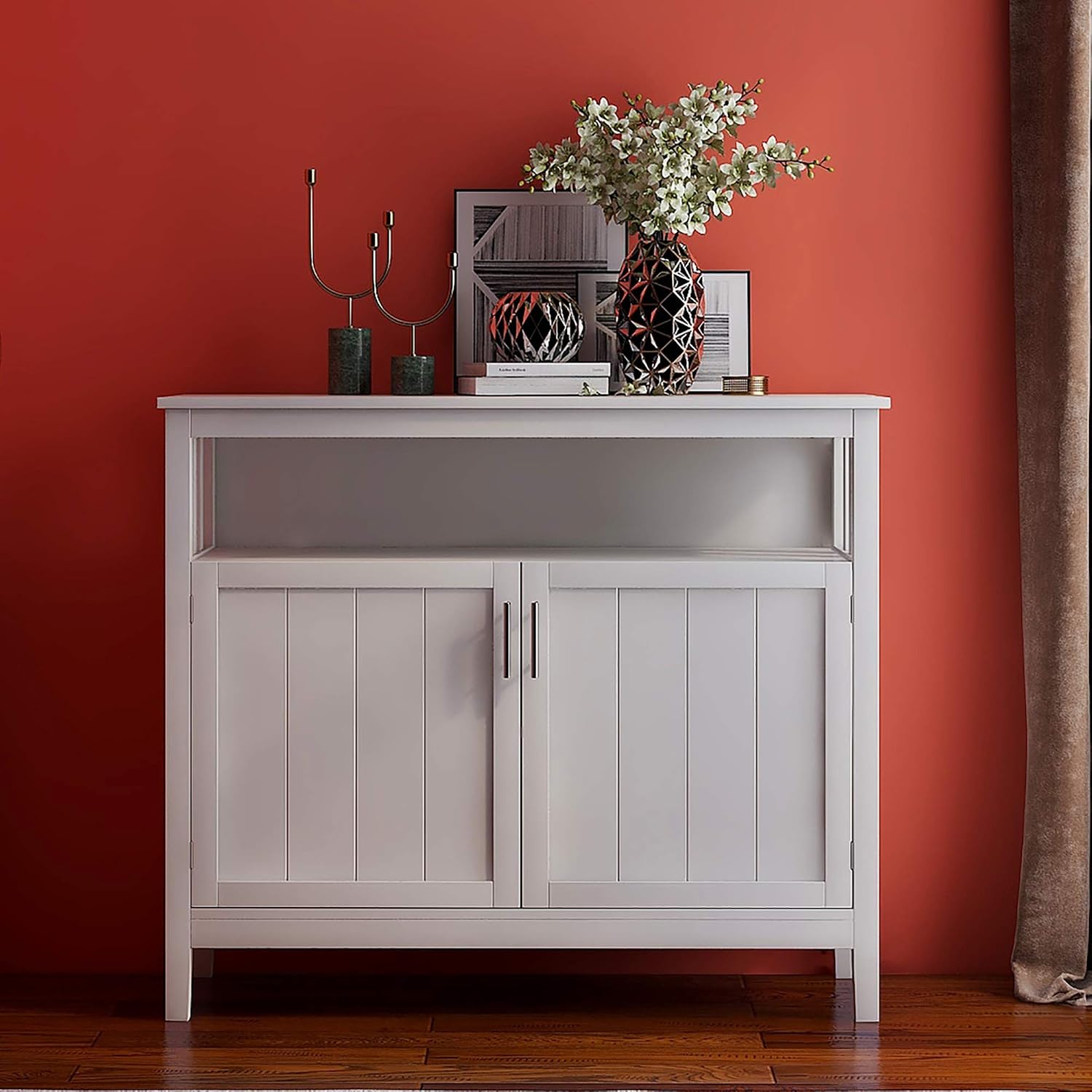 Modern Kitchen Pantry, Storage Sideboard Buffet Server Cabinet with 2 Doors, White, Easy to Maintain, for Dining Room