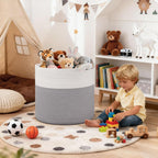 Goodpick 17"x16" Toy Storage for Kids, Home Décor Living Room, Baby Basket for Nursery Playroom, Soft Woven Cotton Rope Baskets for Blankets Pillows Clothes, Grey