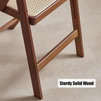 KISKIS Wooden Rattan Folding Chairs Portable Save Space Kitchen Dining Chair for Balcony Living Room, with Mesh Elastic Seat and Curved Back, 400LBS,1 Pack