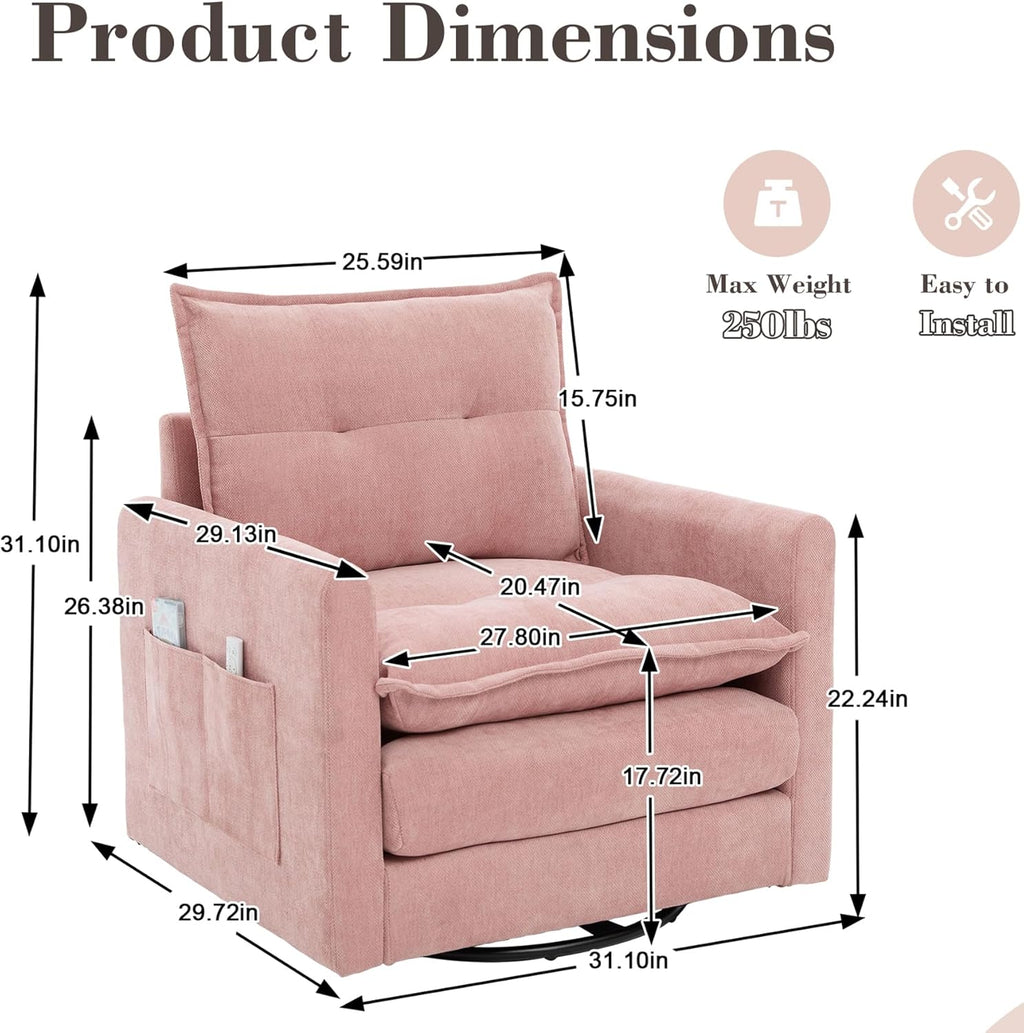 Swivel Accent Chair Set of 2, Modern Swivel Barrel Chair for Living Room, 360 Degree Comfy Square Accent Barrel Chair, Upholstered Sofa Armchair for Bedroom,Reading, Chenille, Pink