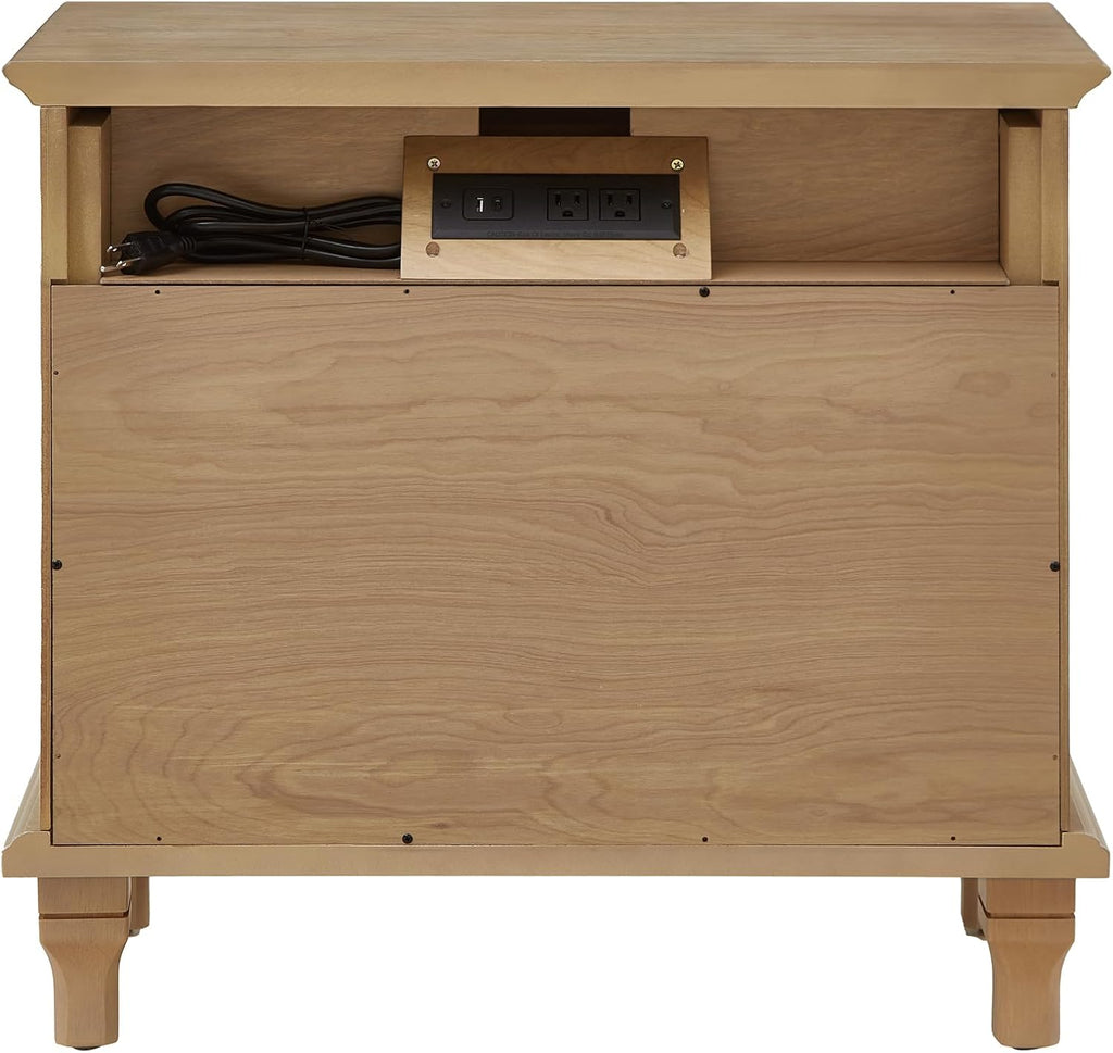 Traditional Wave Textured Nightstand, 3 Drawers Farmhouse Bedside Table with Solid Wood Legs, Rustic Storage End Table for Bedroom Living Room, Natural