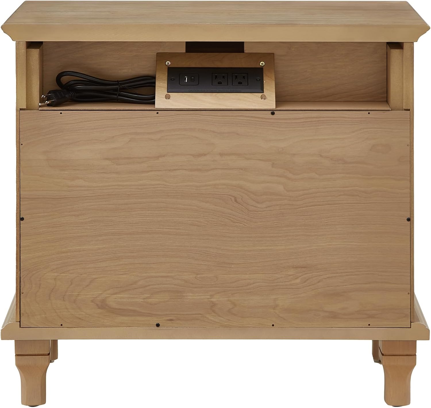 Traditional Wave Textured Nightstand, 3 Drawers Farmhouse Bedside Table with Solid Wood Legs, Rustic Storage End Table for Bedroom Living Room, Natural