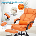 Ergonomic Office Chair with Foot Rest - Reclining Executive Computer Chair with Adjustable Lumbar Support & Arms, 600lbs High Capacity PU Leather Swivel Chair with Wheels (Orange)