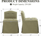 Green Tufted Makeup Vanity Chair with Wheels, Small Upholstered Skirted Slipper Accent Chair with Low Back & Metal Legs, Armless Rolling Vanity Stool Desk Chair for Living Room Bedroom