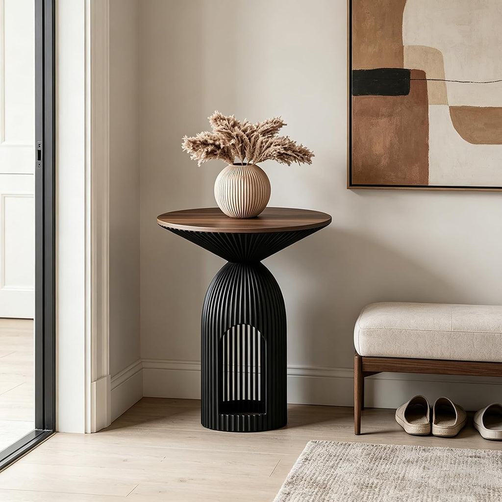 Round Accent End Table, 17.7'' Mid Century Modern Side Table, Circle Bedside Table Drink Table for Small Spaces, Living Room & Bedroom, Black