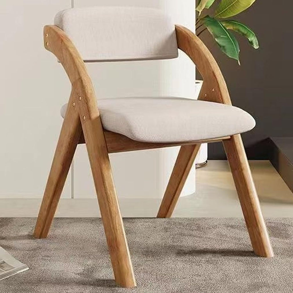 Chair, Wooden Folding Chairs with Cushion, Non-Assembly Design, Linen Fabric Padded Seat for Party Picnic Dining(Walnut Beige)