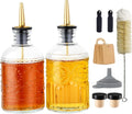 Simple Syrup Bottles Set of 2, Glass Coffee Syrup Dispenser Bottles 7 OZ With Metal Pour Spout, Labels and Stopper, Glass Syrup Dispenser for Maple Honey Syrup Oil and Sauces, LC002