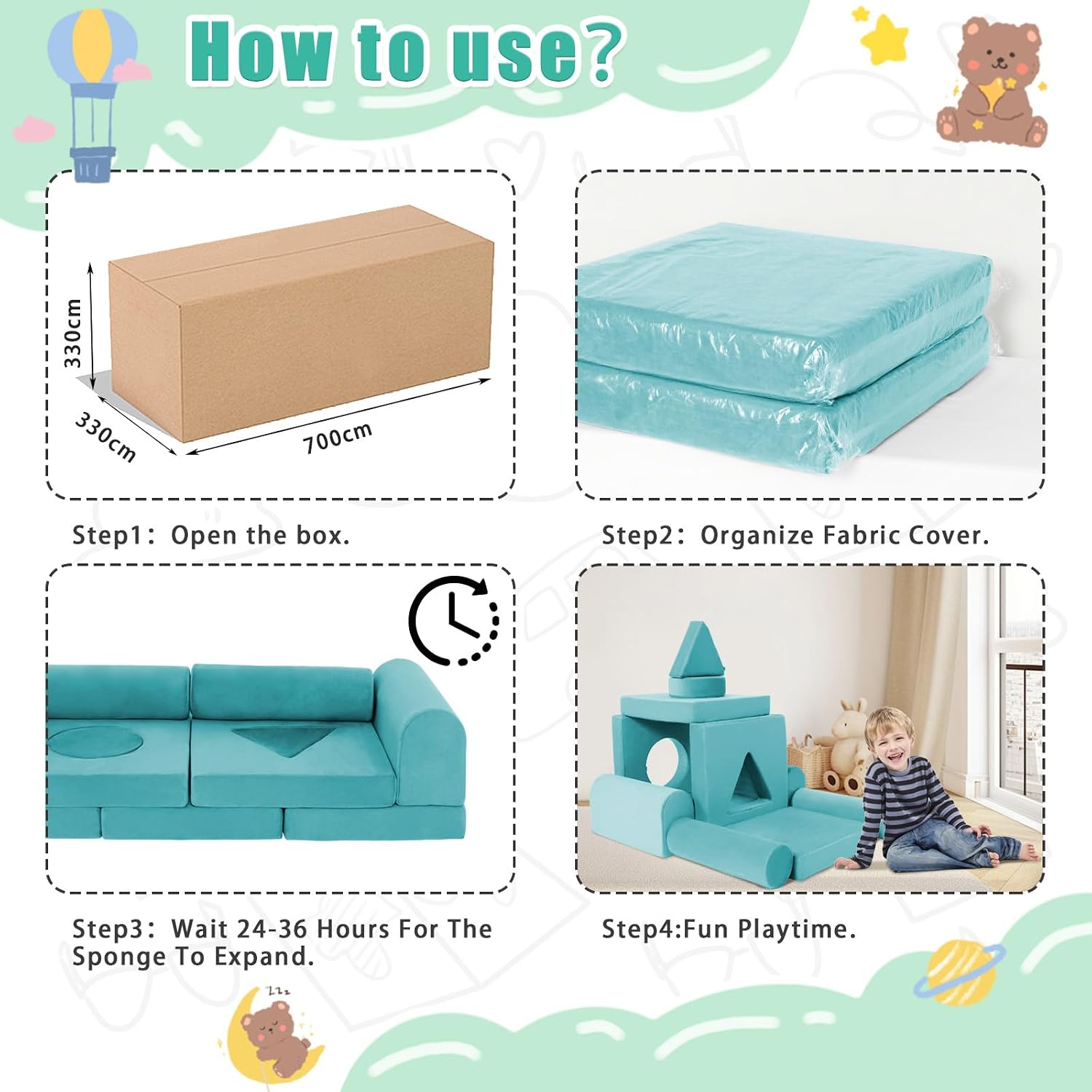 11pcs Modular Kids Play Couch Toddler Sectional Sofa DIY Creativing Convertible Play Fort Foam Play Couch Child Floor Folding Sofa for Playroom Bedroom Living Rooms Furniture(Dark Gray)