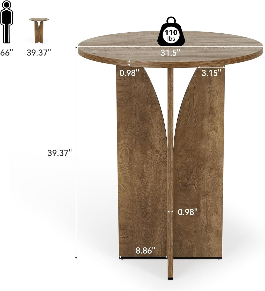 LITTLE TREE Round Bar Table, 31.5 Inches Counter Height Cocktail Table, Wooden High Top Home Bar Unit for Pub, Bistro, Home, Kitchen, Dining Room, Small Space, Brown