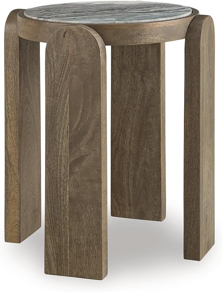 Signature Design by Ashley Gavrilley Contemporary Accent Table with Marble Top, Light Brown & Gray