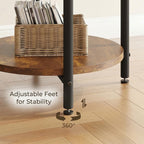 LIKIMIO Round End Table with Charging Station, 15.8" Side Table for Small Spaces, 2-Tier Industrial Nightstand with 77 lbs Load Capacity, Rustic Brown