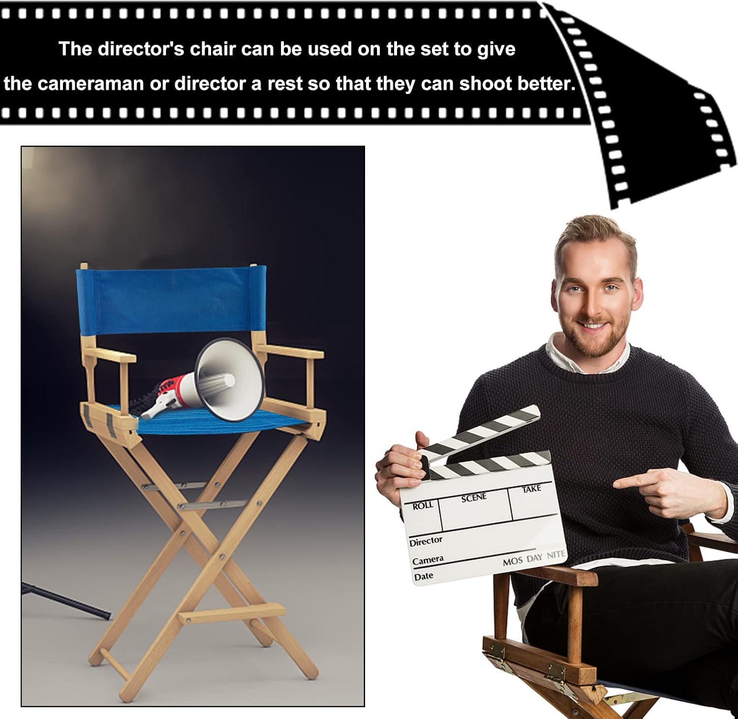 AHANDMAKER 1 Set Chair Replacement Canvas, Blue Casual Directors Chair Cover Kit Replacement Canvas Seat and Back with Wood Stick for Director Makeup Chair, 18.7x14.96/20.47x6.5 inch