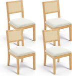 Westice Rattan Dining Chairs Set of 4, French Country Dining Room Chairs with Upholstered Cushion, Wood Armless Chairs for Kitchen/Restaurant