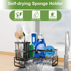 Fikoksol Large Sponge Holder for Kitchen Sink, 90-Degree Sink Caddy Organizer with Dish Brush Holder for Countertop Corner Storage Rack, Metal L-Shaped Kitchen Sink Sponge Soap Organizer Storage Ideas