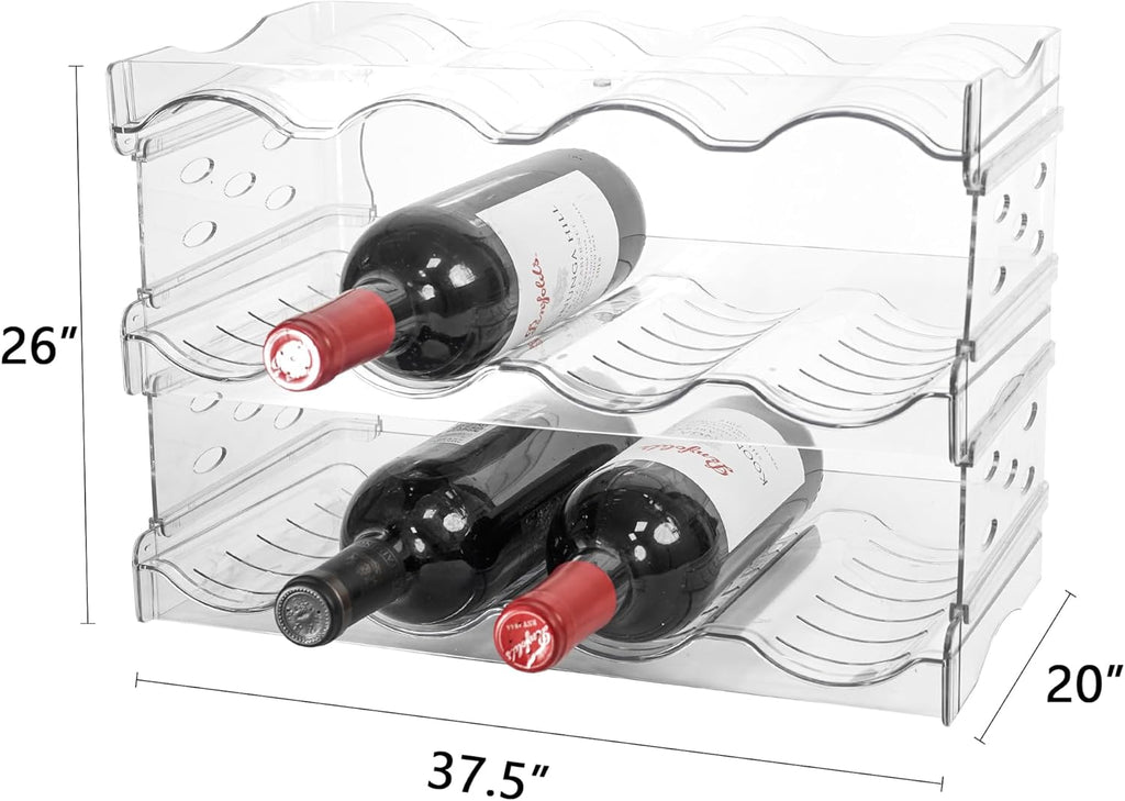 Stackable Wine Rack & Water Bottle Organizer for Cabinet - 3 Tier Acrylic Holder for Countertop, Fridge, Bar, Pantry, or Office, Hold 12 Bottles