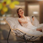 Modern Patio Rocking Egg Chair with Thick Cushion and Rattan Wicker Frame, Indoor Outdoor Lounge Chair with 360° Swivel Comfort, Heavy-Duty Metal Base for Bedroom Living Room Porch Garden (Beige)