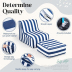 Gemscream Outdoor Inflatable Bean Bag Chair and Ottoman, Portable Inflatable Bean Bag and Ottoman with Handle for Patio Garden Home Boho Decorative Living Room(Blue and White Stripes)