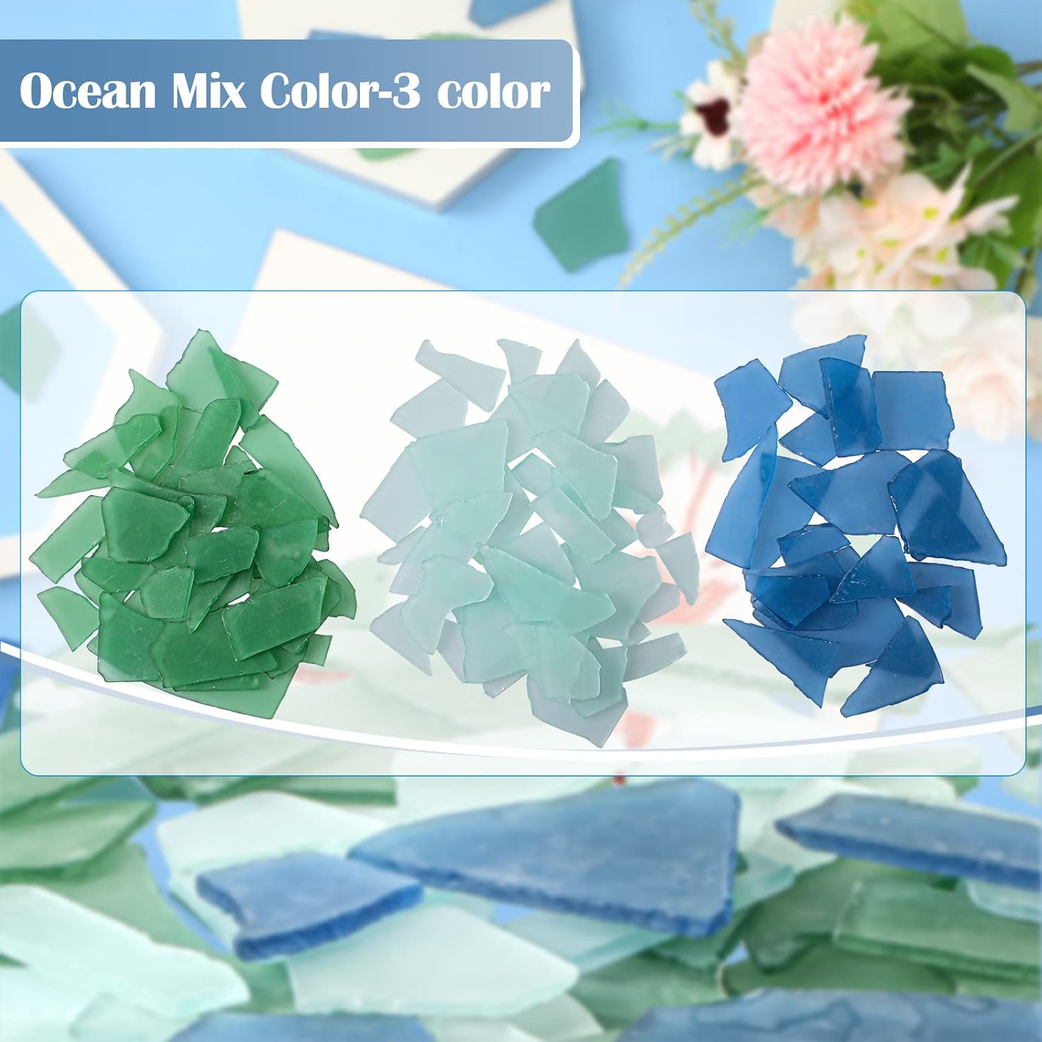 Cunhill 45 oz Sea Glass for Crafts 3 Color Frosted Sea Glass Bulk Cobalt Blue Light Green and Clear Pieces for Wedding Home Christmas DIY Decoration