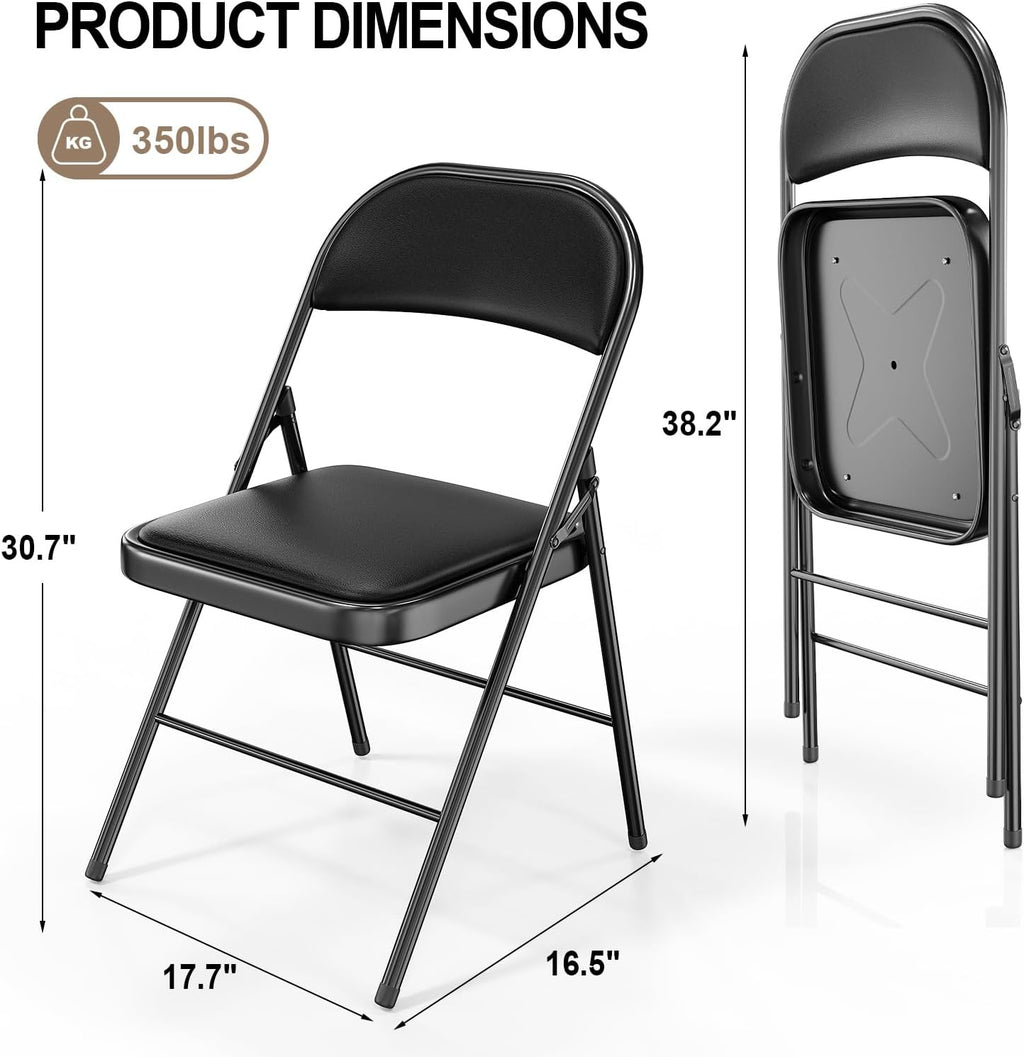 VINGLI 1 Pack Folding Chairs with Padded Seats, Metal Frame with Pu Leather Seat & Back, Capacity 350 lbs, Set of 1, Black