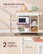 VASAGLE Kitchen Rolling Island, Mobile Kitchen Cart with Storage on Wheels, 17.7 x 38.8 x 35.4 Inches, Towel Rack, 2 Drawers, 2 Hooks, for Dining Room, Oak Beige and Matte White UKKI010Y01