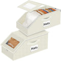 Aokeyee Hat Organizer for Baseball Caps - 2PCS Stackable Storage with Clear Window Lid, Flip-Top Access, Space-Saving Hat Box for Closet, Breathable Fabric (beige)