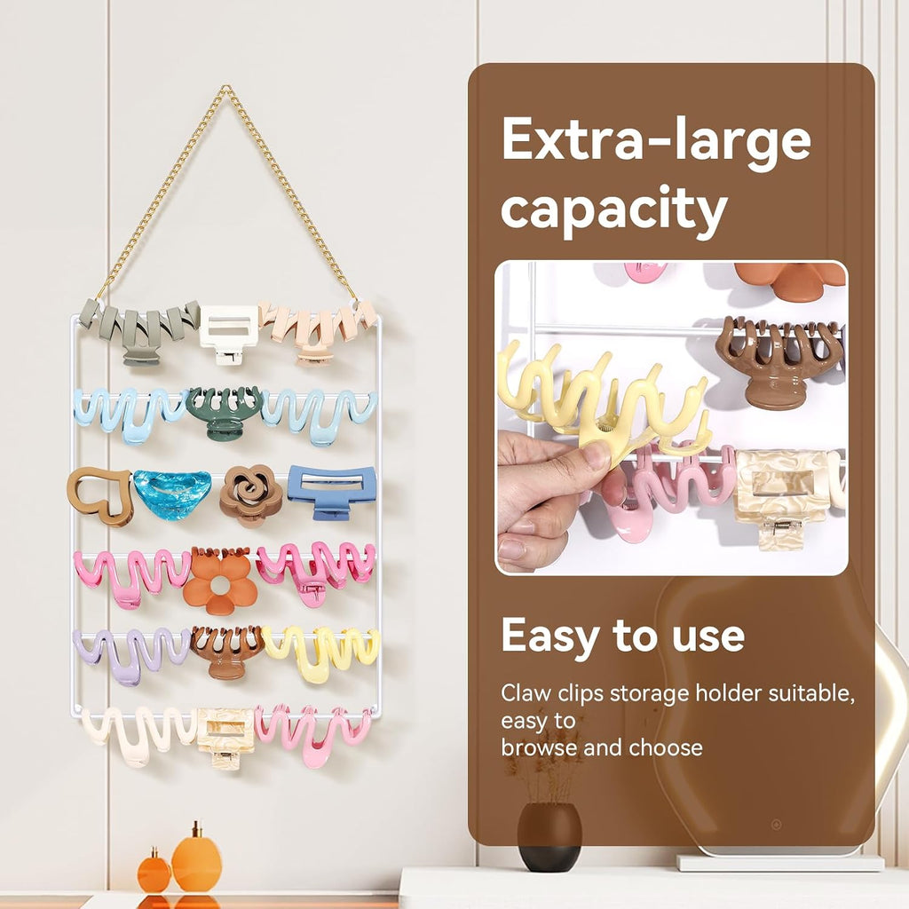 SNOWSTAR Hair Claw Clip Organizer,5-Tier Wall Hanging Hair Clip Holder and Storage for Women Girls,Claw Clip Hanger Home Decor for Wall,Door,Closet (White)