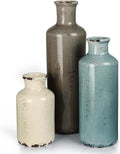 CUCUMI Ceramic Vases Set of 3, Rustic Coastal Vases Home Decor | Farmhouse Flower Vases Decor for Shelves, Ocean Beach Style, Mantle, Fireplace, Coffee Table, Shelf Decorations