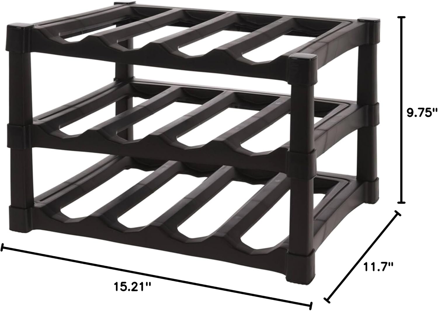 Well Home 3 Layer Stackable Polypropylene Wine Rack for 12 Bottles - 39 x 30 x 25 cm