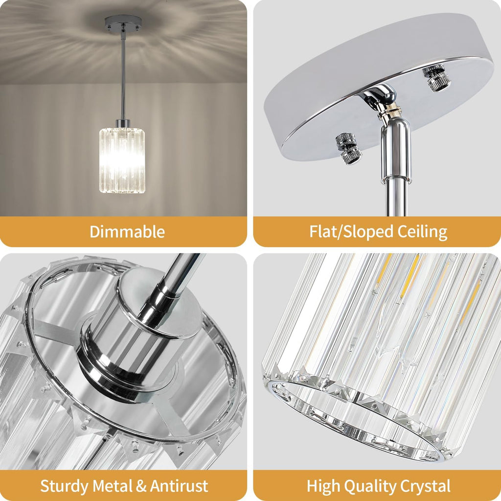 2 Pack Crystal Pendant Lights Kitchen Island Chrome Kitchen Pendant Lighting Over Island Modern Dining Room Light Fixtures Hallway Lights Adjustable Hanging Pendant Light for Bathroom Entryway Bedroom