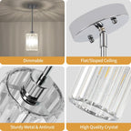 2 Pack Crystal Pendant Lights Kitchen Island Chrome Kitchen Pendant Lighting Over Island Modern Dining Room Light Fixtures Hallway Lights Adjustable Hanging Pendant Light for Bathroom Entryway Bedroom