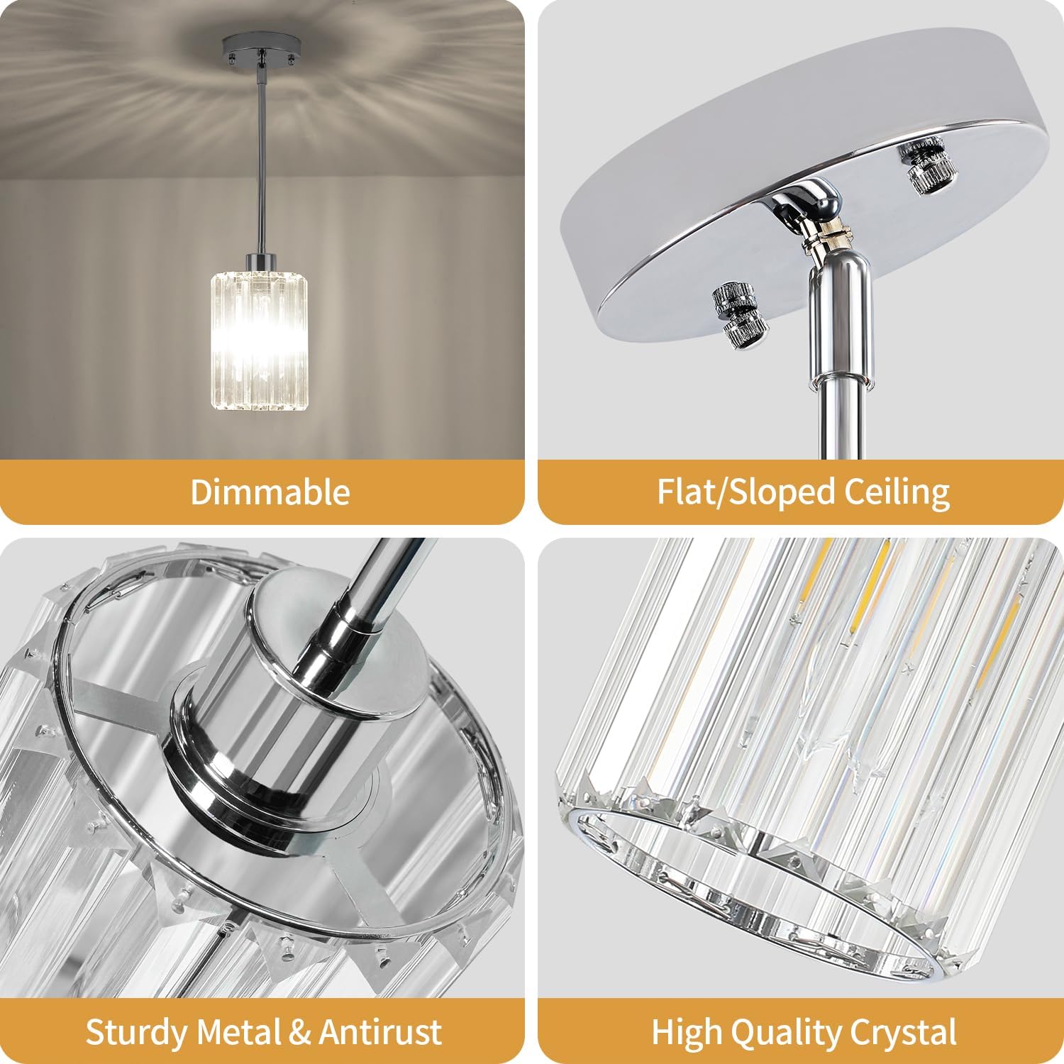 2 Pack Crystal Pendant Lights Kitchen Island Chrome Kitchen Pendant Lighting Over Island Modern Dining Room Light Fixtures Hallway Lights Adjustable Hanging Pendant Light for Bathroom Entryway Bedroom