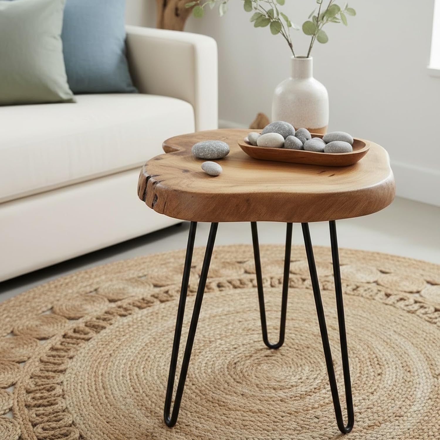WELLAND Live Edge Side Table with Hairpin Legs, Natural Edge Side Table, Small Nightstand Wood, 15.5" Tall