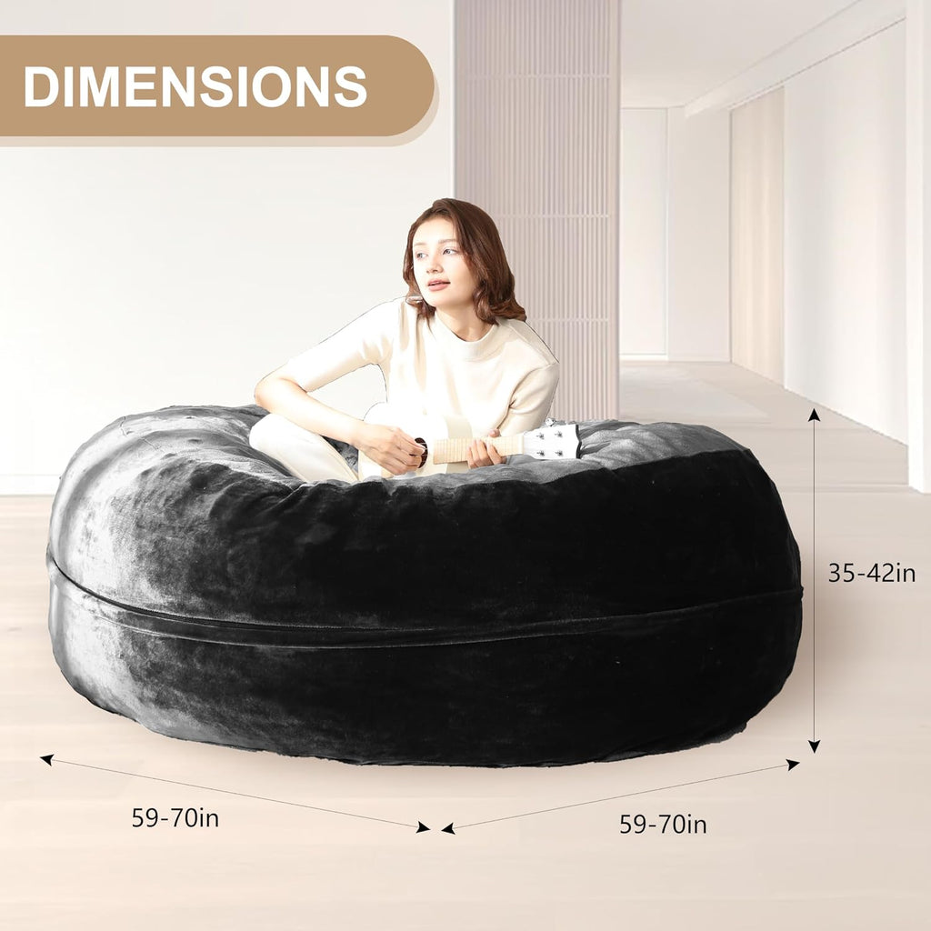 Bean Bag Chair for Adults Soft Comfy Bean Bag for Adults, Cozy Reading Chair, Large Round Bean Bag Couch, Versatile Living Room & Bedroom Chairs (Black, 5FT)