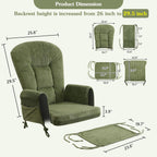 ANMINY 5pcs Glider Rocker Replacement Cushions Set - Thickened Fleece Glider Rocking Chair Cushions with 29.5 inch High Backrest & Side Pockets for Indoor Nursery, Washable & Non Slip, Green