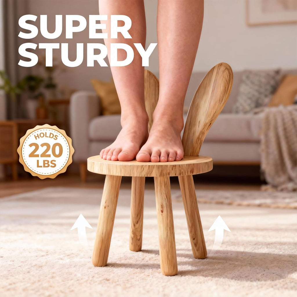 Bunny Chair for Ages 1.5-4 - Small Toddler Wooden Chair with 9.25" Seat Height, Solid Wood Rabbit Stool for Nursery, Playroom & Low Tables, Mini Kids Furniture - 1 Pack