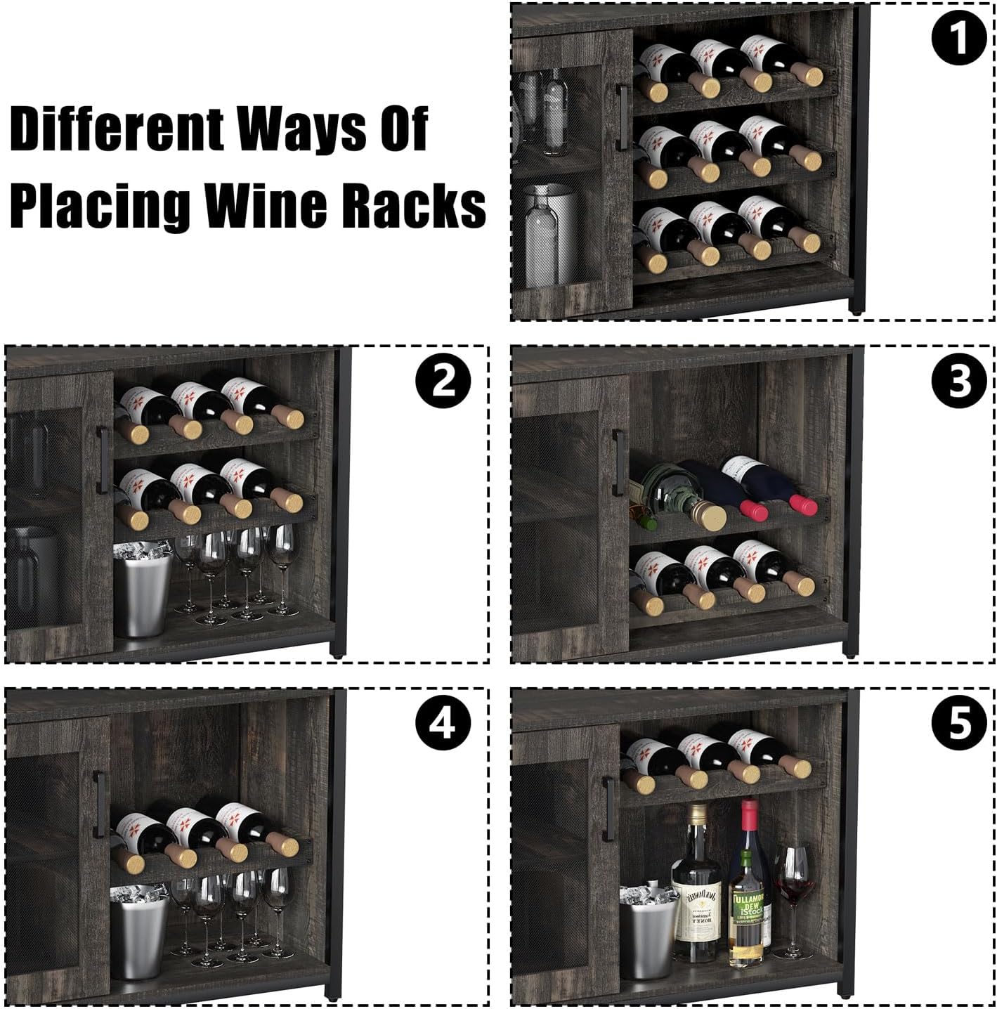GAOMON Coffee Wine Bar Cabinet with Storage and Detachable Rack, Farmhouse Sideboard and Buffet Cabinet with Glass Holder and Mesh Door, Liquor Coffee Bar Cupboard, Dark Wood
